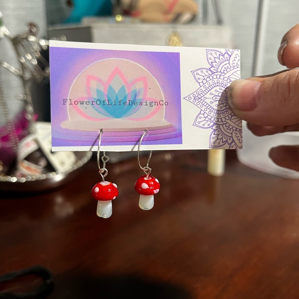 FlowerOfLifeDesignCo Mushroom Dangle Earrings